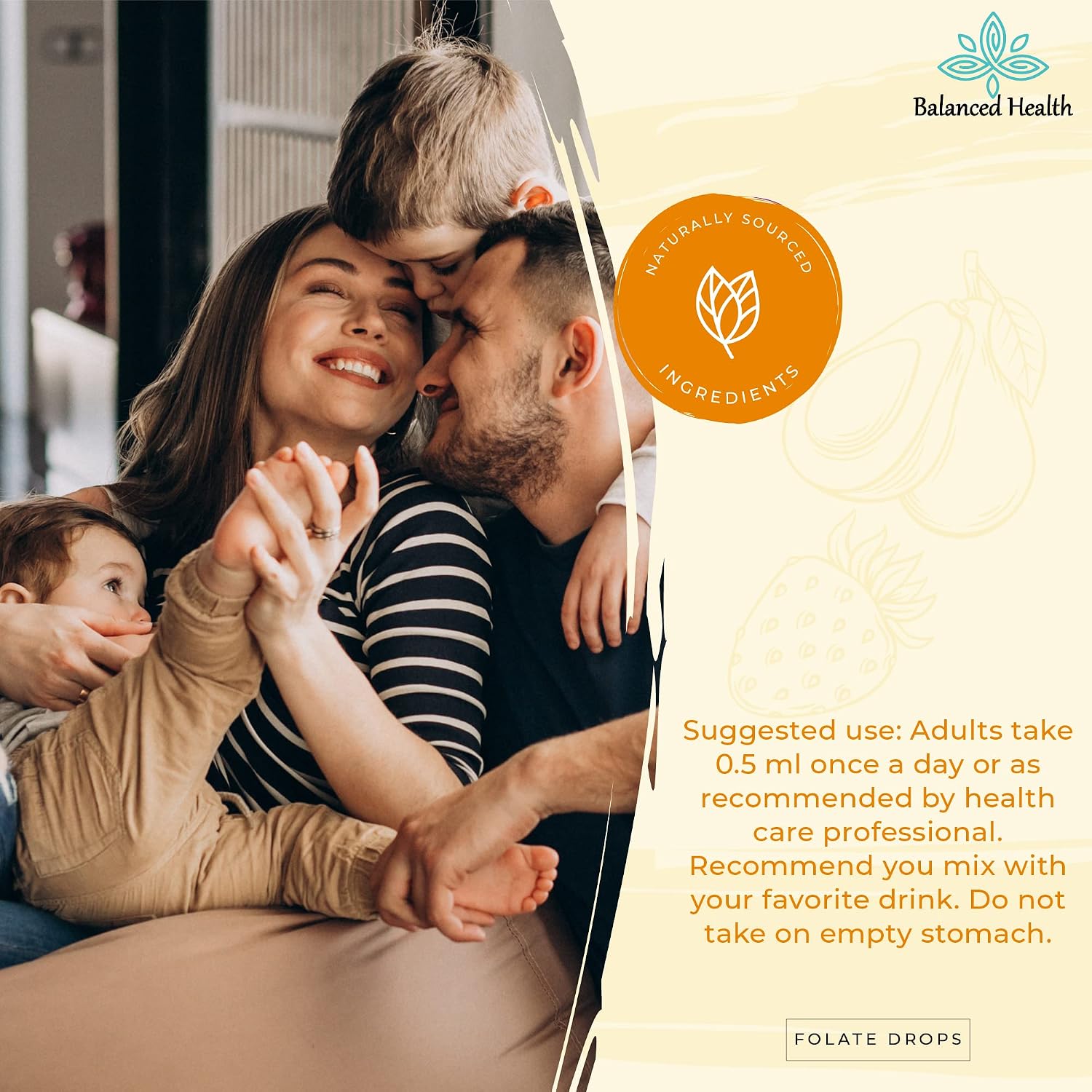 Balanced Health Folate Drops - 120 Servicios, 60ml, Sabor Butterscotch, 500mcg L-5-MTHF (Metilfolato)