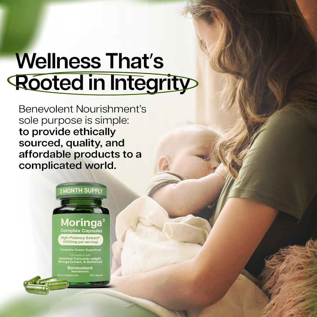 Benevolent Moringa Cápsulas con Curcumina Liposomal y BioPerine – 180 Cápsulas