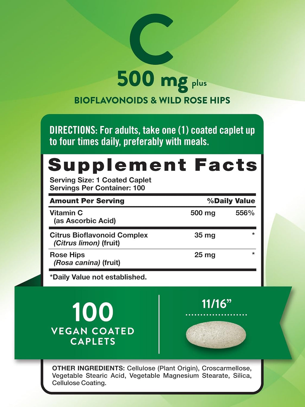 Nature's Truth Vitamina C con Rosa Mosqueta y Bioflavonoides | 500 mg | 100 Caplets | Vegano, Non-GMO y Sin Gluten