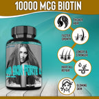 Hair Skin Forte XL - Complejo de Crecimiento para Cabello y Piel con 10.000 mcg de Biotina + Péptidos de Colágeno, 60 Comprimidos