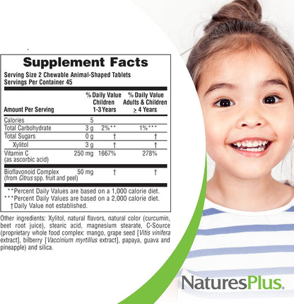 NaturesPlus Animal Parade Vitamina C sin Azúcar para Niños - Pack de 2 (180 comprimidos masticables) – Image 5