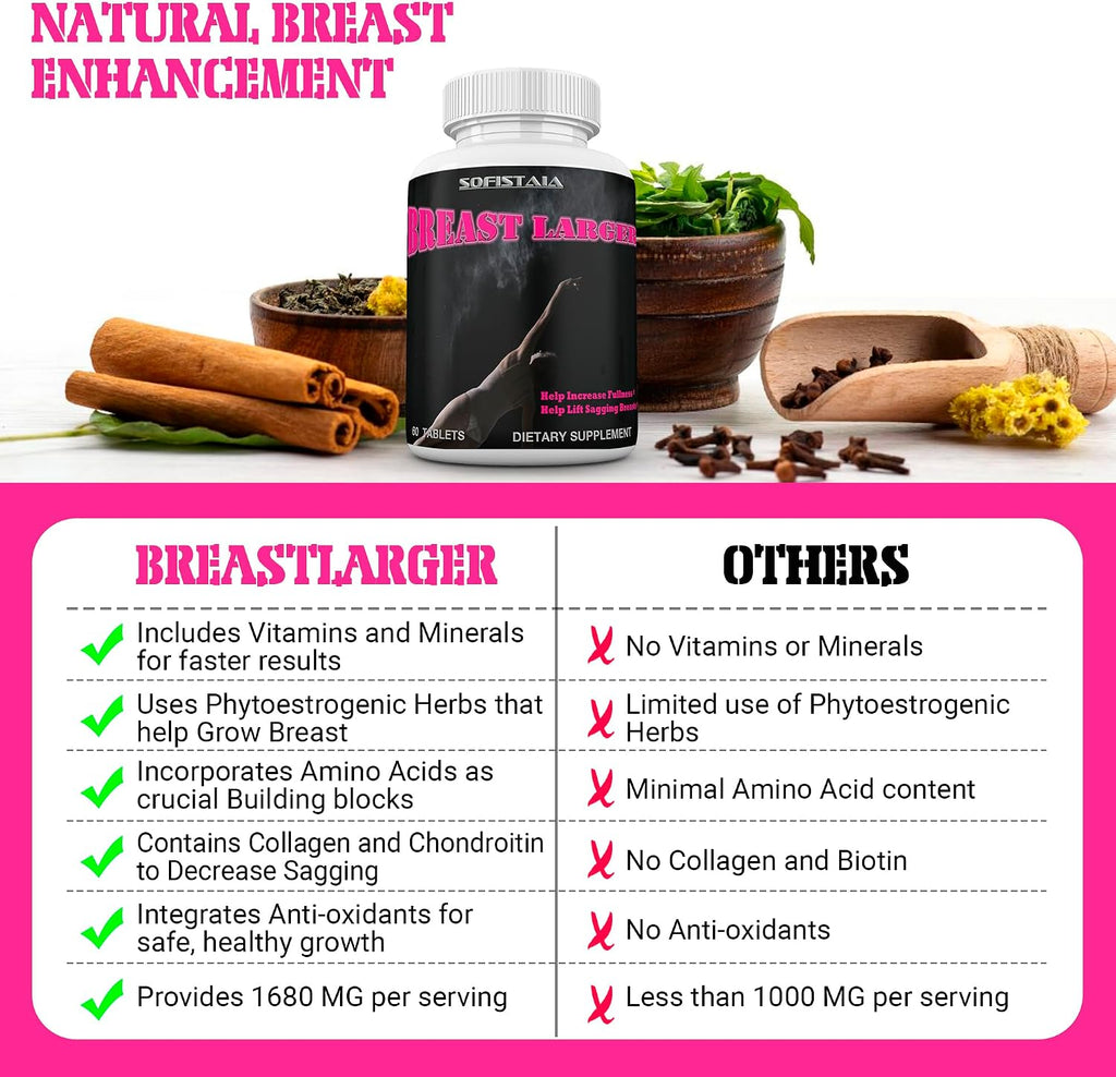 BreastLarger – Fórmula de realce natural con colágeno, ácido hialurónico y biotina