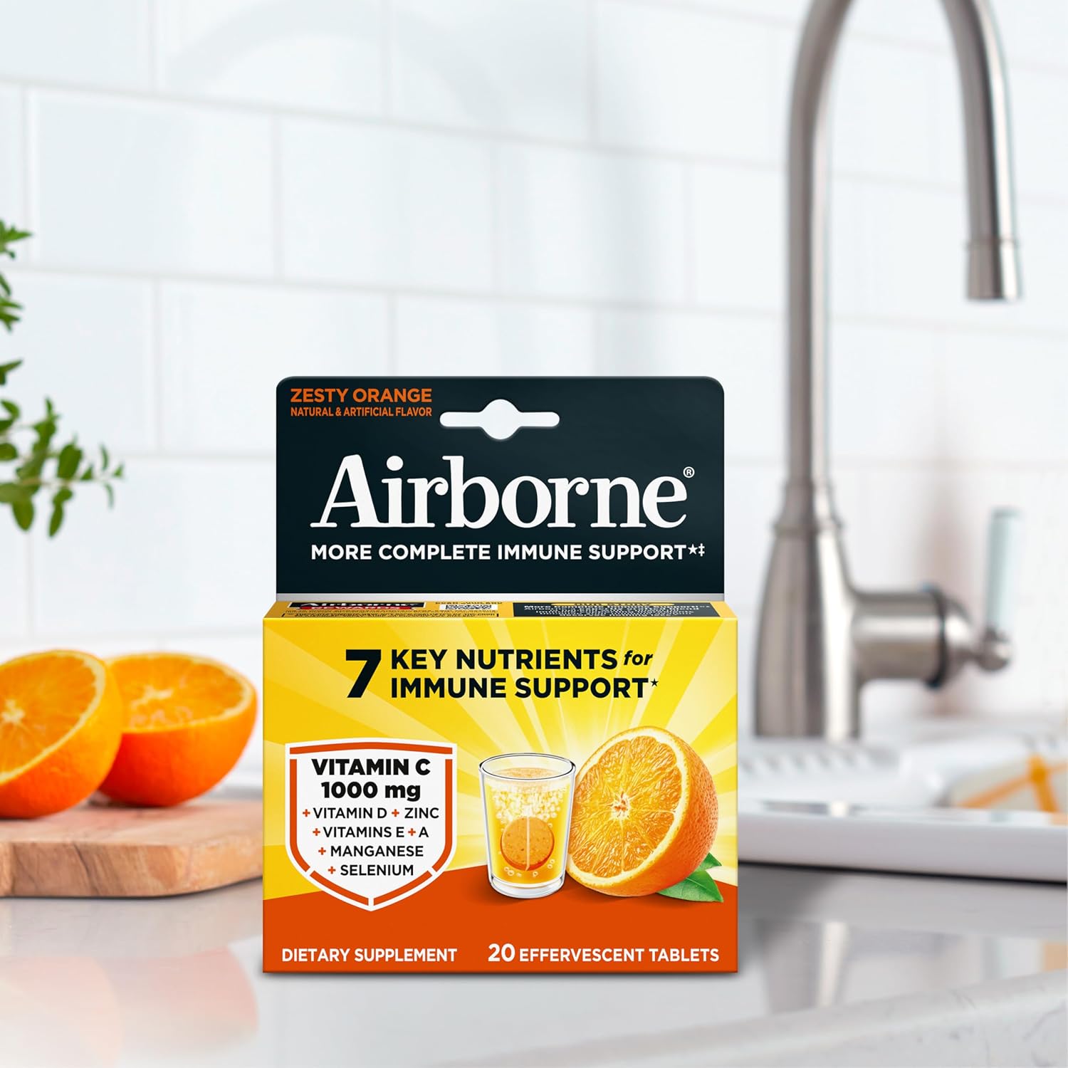 Airborne 1000mg Vitamina C con Zinc - 20 Comprimidos Efervescentes Sabor Naranja