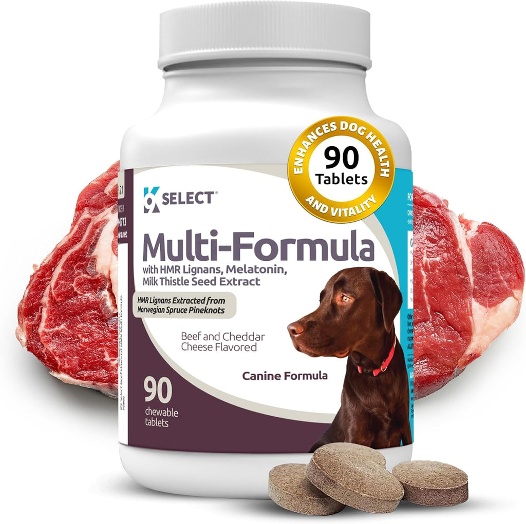 K9 Select Multivitamínico para Perros Grandes - Lignanos, Melatonina, Cardo Mariano - 90 Comprimidos Sabor Carne