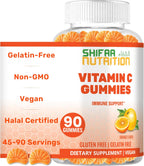 SHIFAA NUTRITION Gomitas de Vitamina C Veganas | 90 Gomitas, 250mg 45 Dosis | Sin Gluten, Sin Gelatina, No Transgénicos | Para Niños y Adultos | Halal