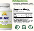 Our Daily Vites L-Metilfolato 5mg – Metilfolato Activo 5-MTHF, 90 Cápsulas