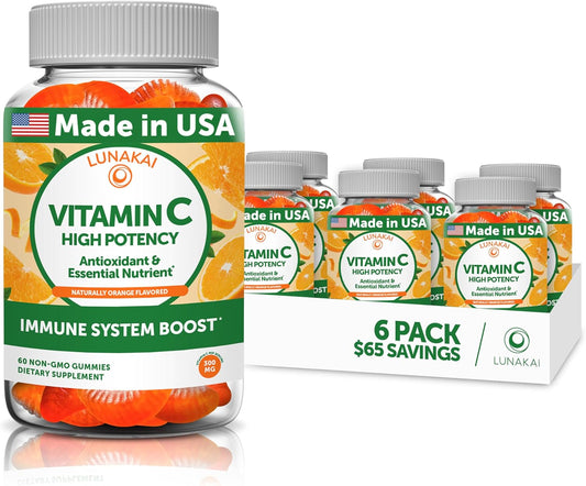Lunakai Gominolas de Vitamina C Orgánicas - 250 mg para Adultos y Niños - Pack de 6
