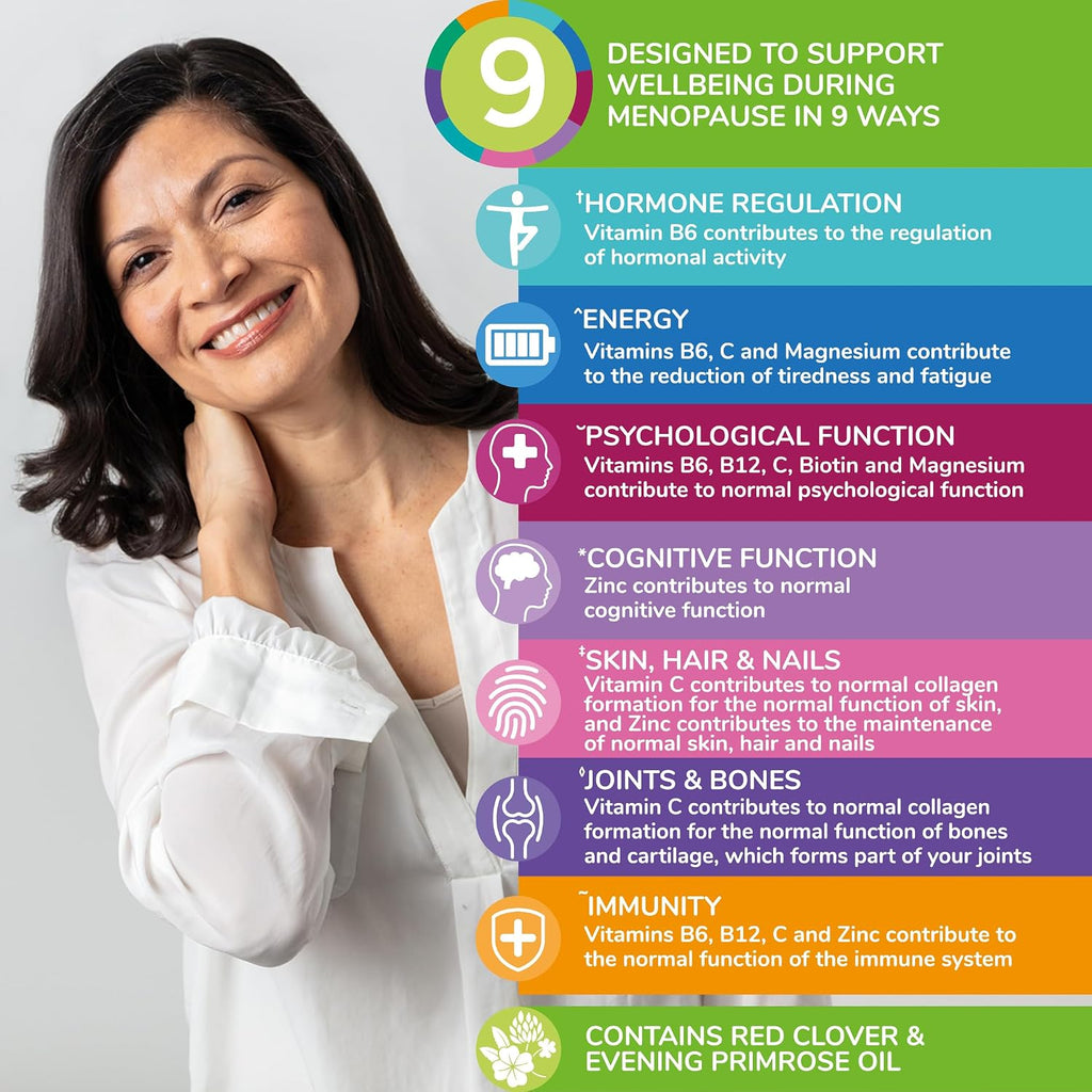 Health & Her Complementos para la Menopausia - Apoyo Multinutriente para Energía, Huesos, Músculos, Piel y Cabello - Vegano, Sin Gluten (60 Cápsulas - 1 Mes)