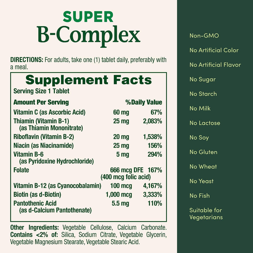 Nature's Bounty Super B Complex: B Complex with Vitamin C and Folic Acid, 150 Tablets