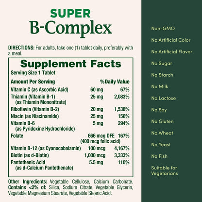Nature's Bounty Super B Complex: Complejo B – Personas con dietas restrictivas: Veganos y vegetarianos pueden – Image 5