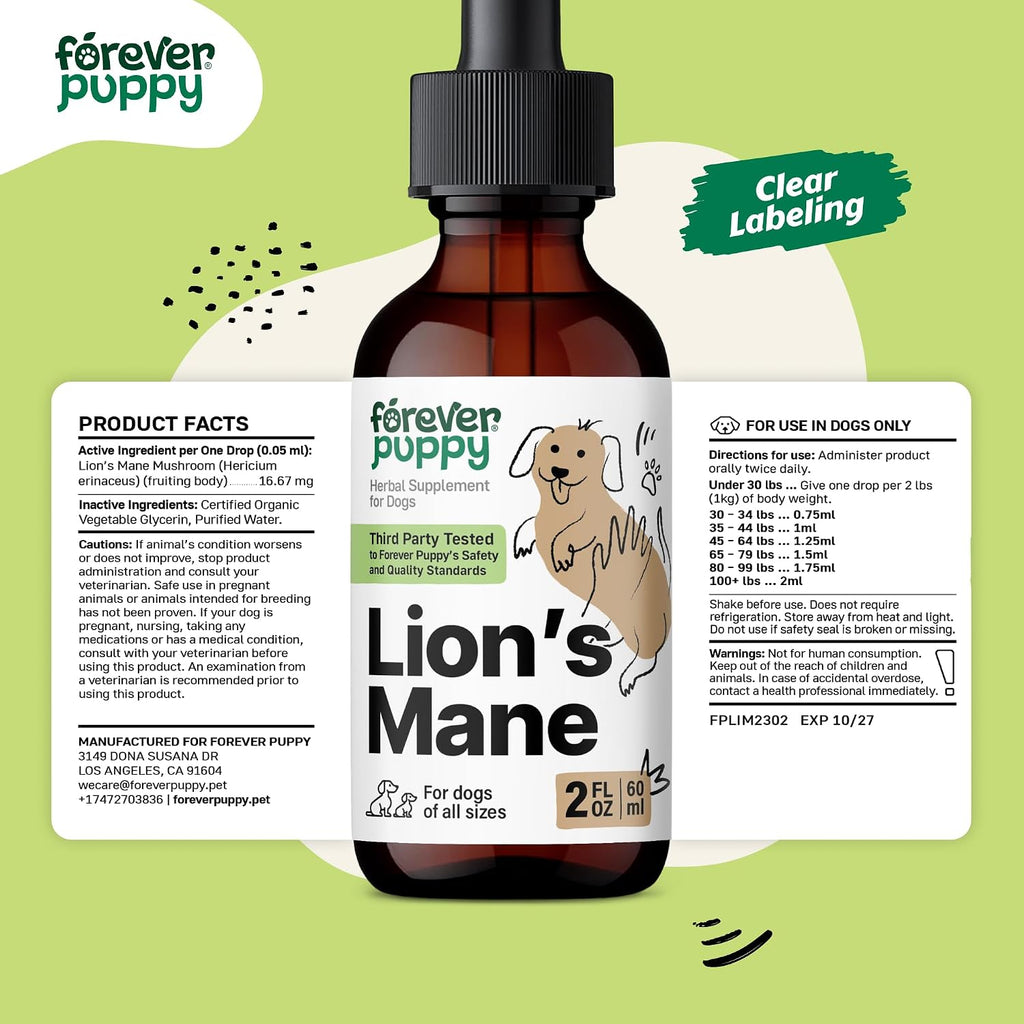 Forever Puppy Lion's Mane – Suplemento Líquido para Perros con Apoyo Cognitivo – 59 ml