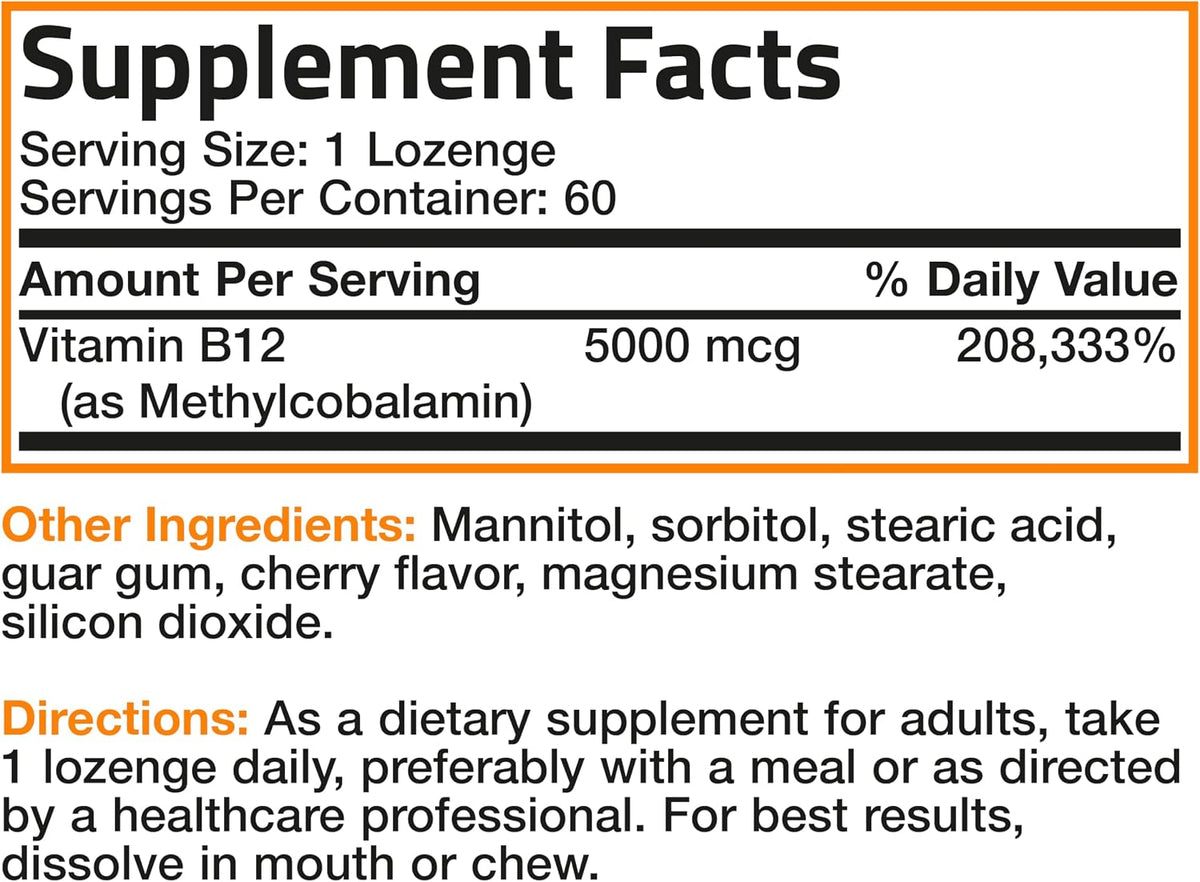 Bronson Methyl B12 5000 mcg - – Reducción del cansancio: Contribuye a disminuir el cansancio y la fatiga, – Image 6