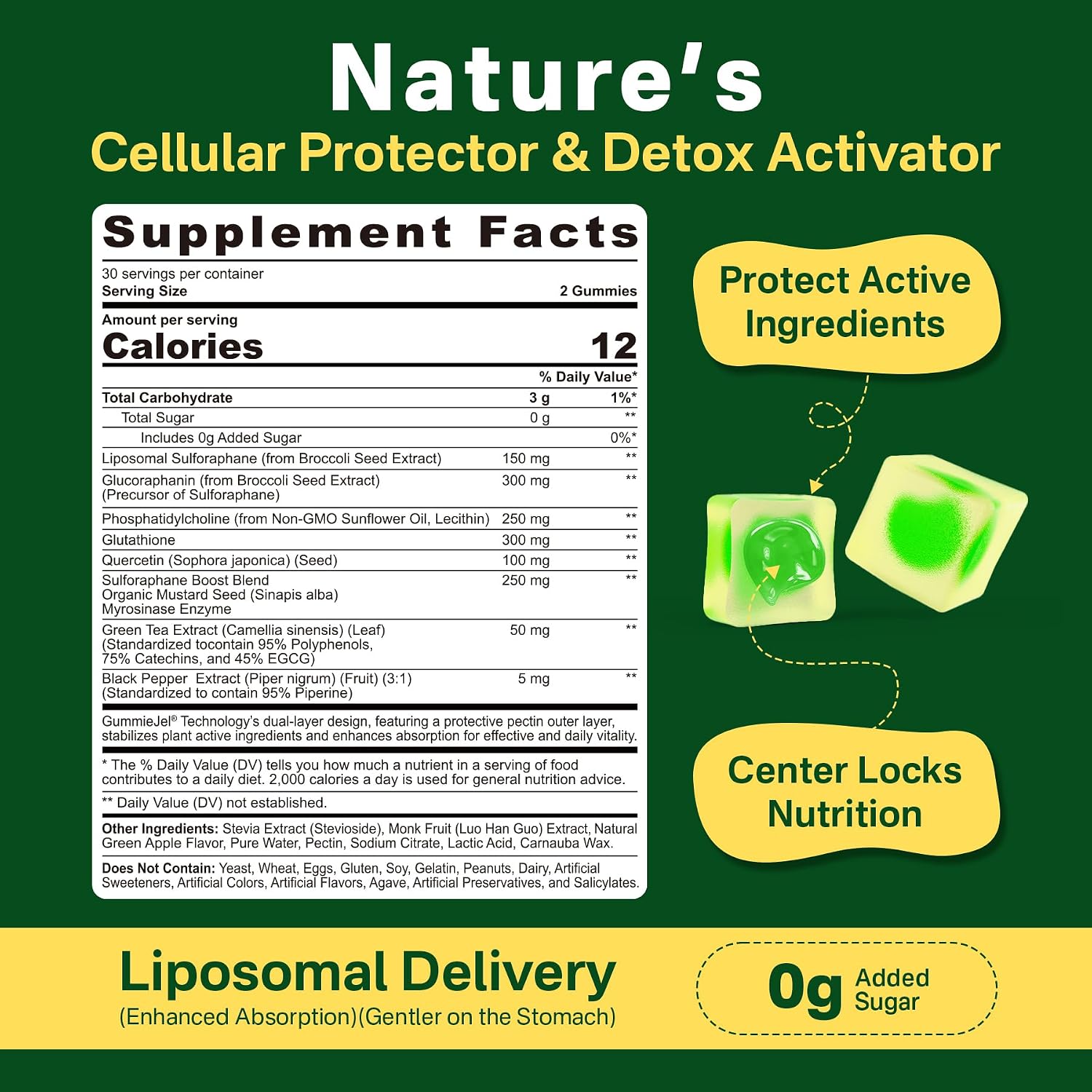 Suplemento de Sulforafano Liposomal 150mg - Gominolas con Extracto de Brócoli, Quercetina y Glutatión - 120 unidades