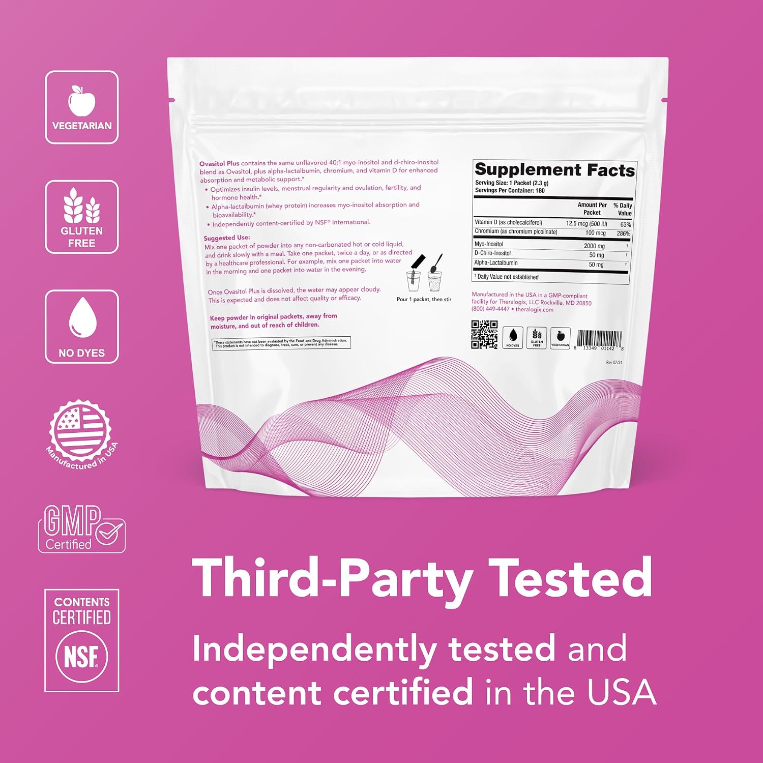 Theralogix Ovasitol Plus - Complemento Metabólico con Myo-Inositol, D-Chiro Inositol, Cromo, Alfalactoalbúmina y Vitamina D - 180 cápsulas (90 días)