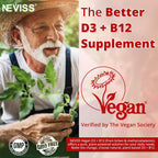 NEVISS 2Pack Gominolas Veganas de Vitamina D3 + B12, Alta Potencia D3 5000IU y 1000 mcg de B12 Metilada, para Adultos, Apoya la Salud Ósea, Inmunidad y Energía, 120 Unidades