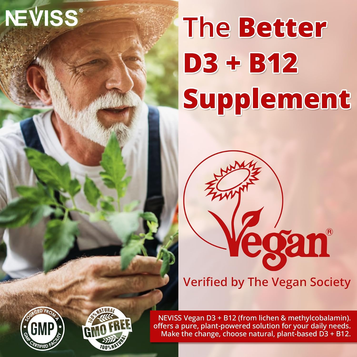 NEVISS 2Pack Gominolas Veganas de Vitamina D3 + B12, Alta Potencia D3 5000IU y 1000 mcg de B12 Metilada, para Adultos, Apoya la Salud Ósea, Inmunidad y Energía, 120 Unidades