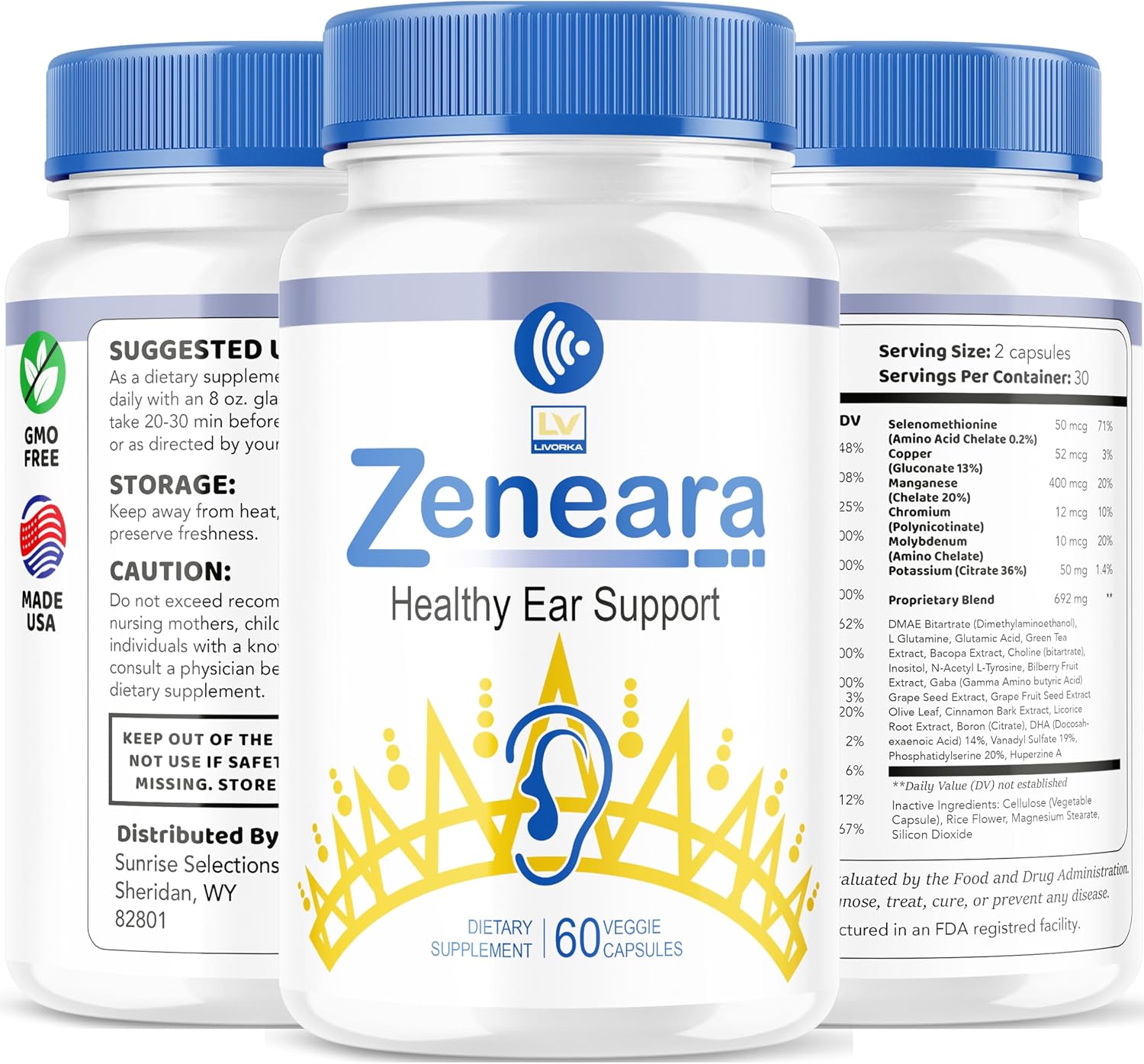 (3 Pack) Zeneara Capsules - Healthy Ear Support Supplement, 180 Cápsulas (3 Meses)