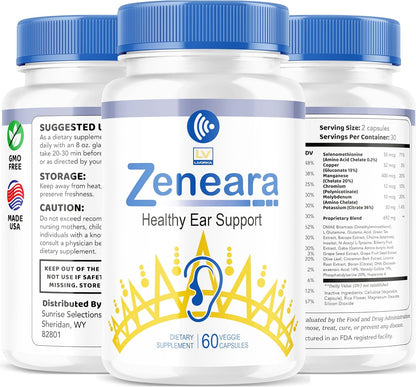 (3 Pack) Zeneara Capsules - Healthy Ear Support Supplement, 180 Cápsulas (3 Meses)