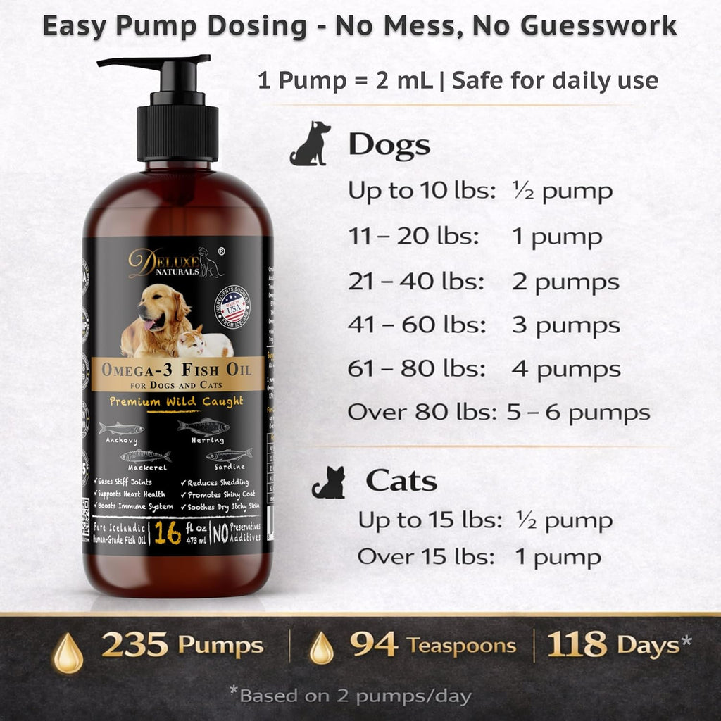 Aceite de Pescado Omega-3 para Perros y Gatos – EPA y DHA – 473 ml