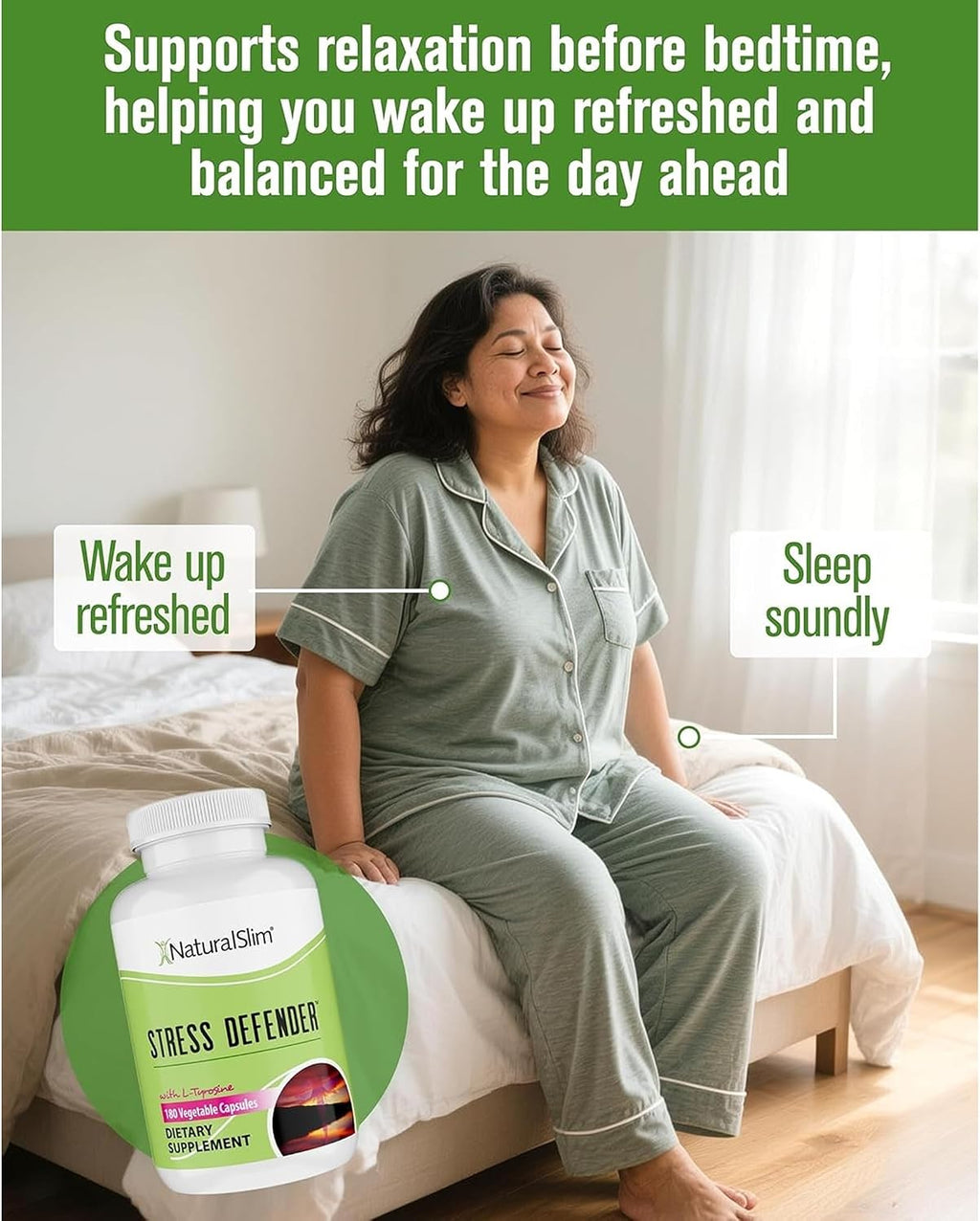 NaturalSlim Stress Defender Suplemento para el Estrés, Fórmula de Equilibrio de Cortisol con Vitamina B5 y L-Tirosina, Apoyo al Sueño y Metabolismo, 180 Cápsulas Vegetales (3 Paquetes)