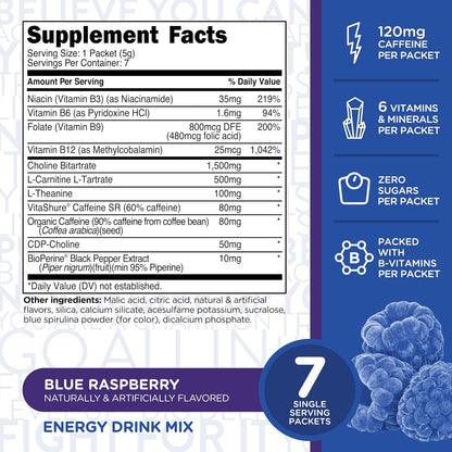 TransformHQ Boost Shot - Bebida en polvo con cafeína y vitaminas B, Blue Raspberry, 7 sobres – Image 2