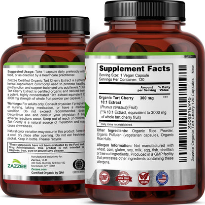 Zazzee Extracto Orgánico de Cereza Ácida – Vegano y sin OGM: Todos los ingredientes, incluida la cápsula, son de – Image 8
