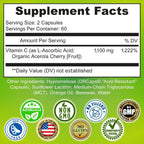 Vitamina C Liposomal 1100 mg con Acerola Orgánica – 120 Cápsulas Líquidas de Gel