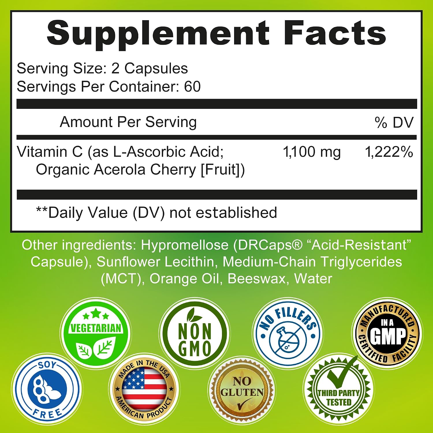 Vitamina C Liposomal 1100 mg con Acerola Orgánica – 120 Cápsulas Líquidas de Gel