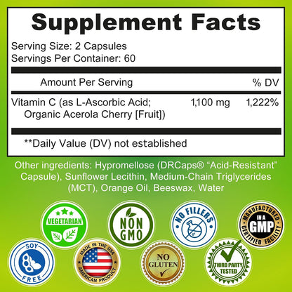 Vitamina C Liposomal 1100 mg con Acerola Orgánica – 120 Cápsulas Líquidas de Gel – Image 2