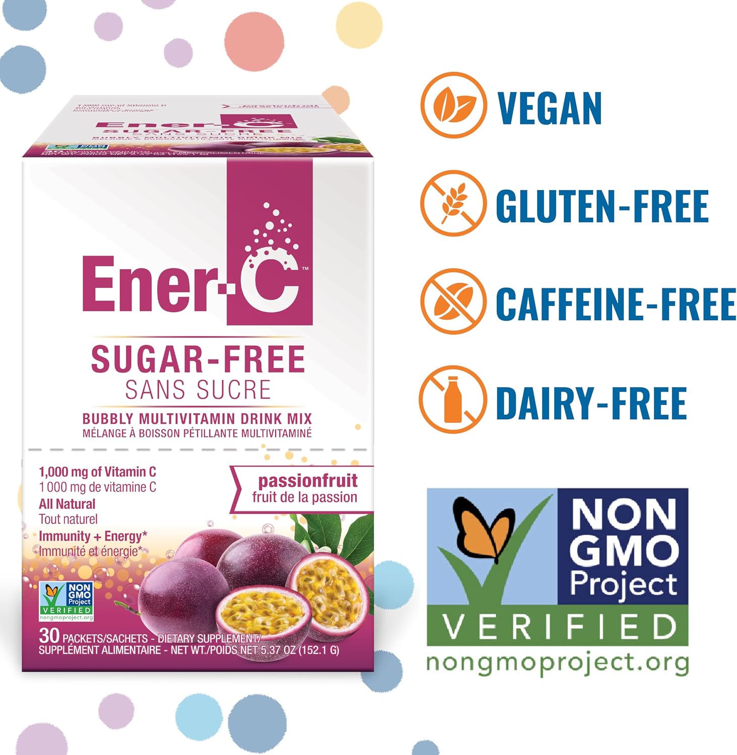 Ener-C Sugar Free Multivitamin Drink Mix - Sabor Maracuyá, 60 Sobres | Mezcla de Vitaminas y Electrolitos sin Azúcar