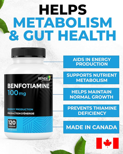 Renew Actives Benfotiamina 100 mg – Apoya la producción de energía y el bienestar general – Vegano, No transgénico, Sin – Image 2