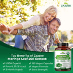 Zazzee Moringa Orgánica Extracto 20:1 - 180 Cápsulas Veganas