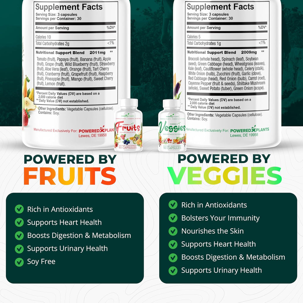 Fruits & Veggies Cápsulas - Superalimento Natural con Vitaminas y Minerales - Suplemento de Frutas y Verduras para Adultos (Paquete de 6, 90 Cápsulas cada uno)