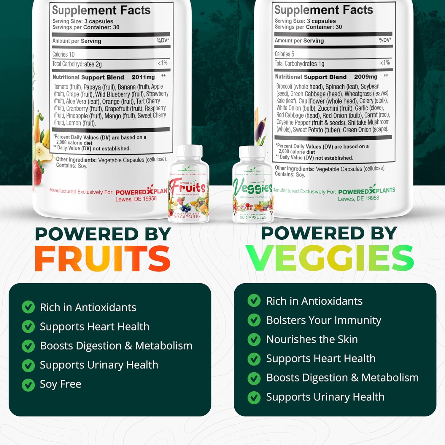 Fruits & Veggies Cápsulas - Superalimento Natural con Vitaminas y Minerales - Suplemento de Frutas y Verduras para Adultos (Paquete de 6, 90 Cápsulas cada uno)