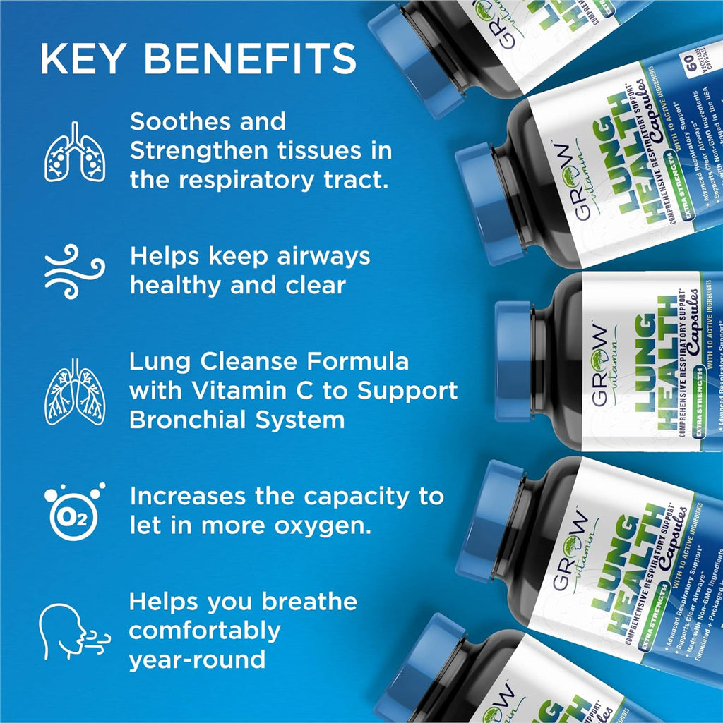 Grow Vitamin Lung Health - Suplemento Respiratorio con Vitamina C, 60 Cápsulas