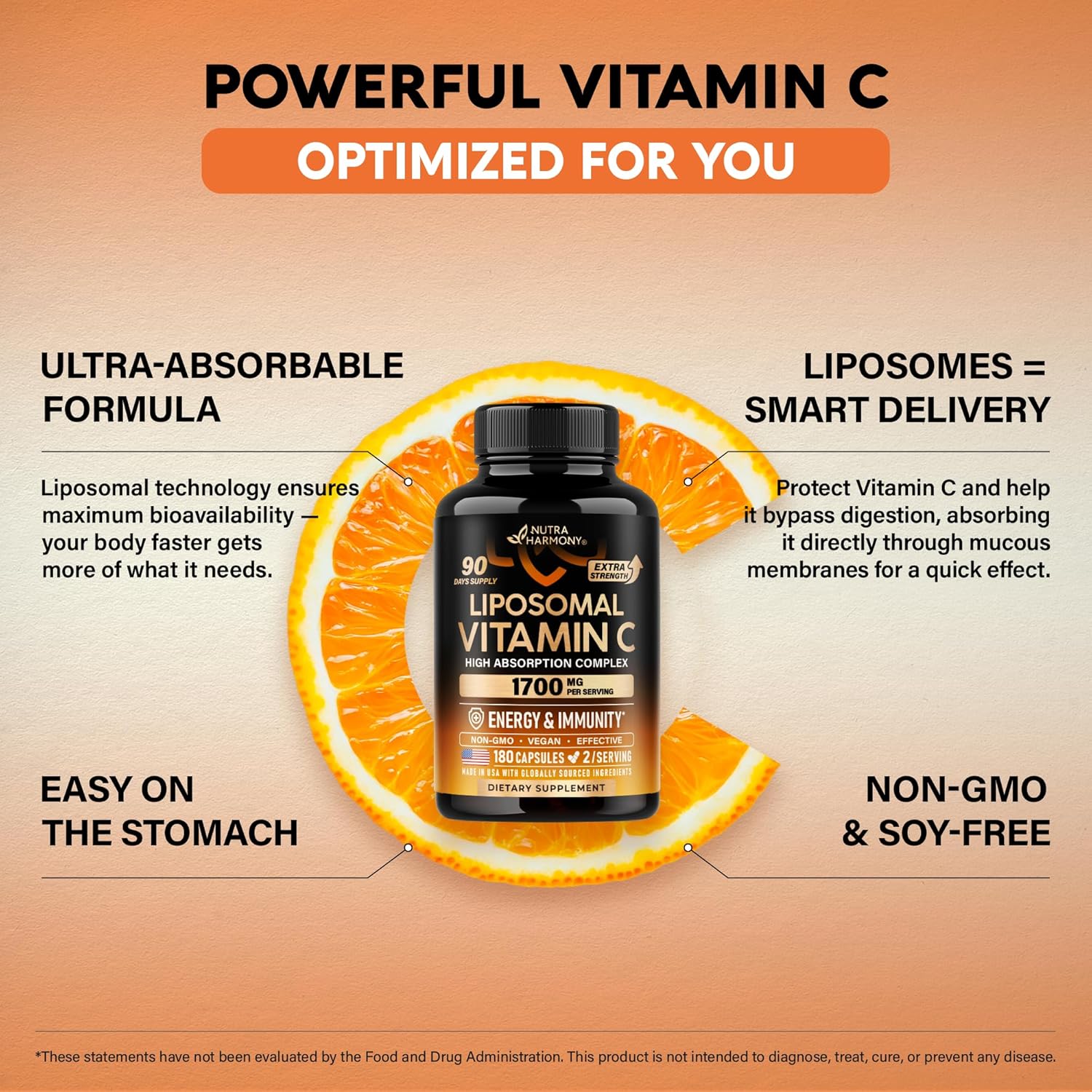 Liposomal Vitamin C 1700 mg | Fórmula de Alta Absorción | 180 Cápsulas