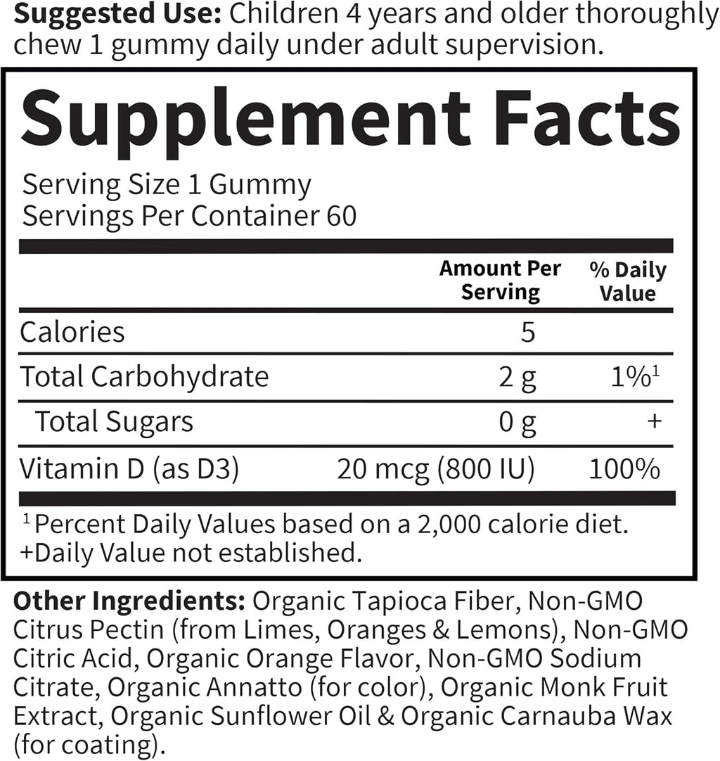 Garden of Life Kids Vitamina D3 Gominolas Orgánicas Sabor Naranja 800 UI 60 Unidades