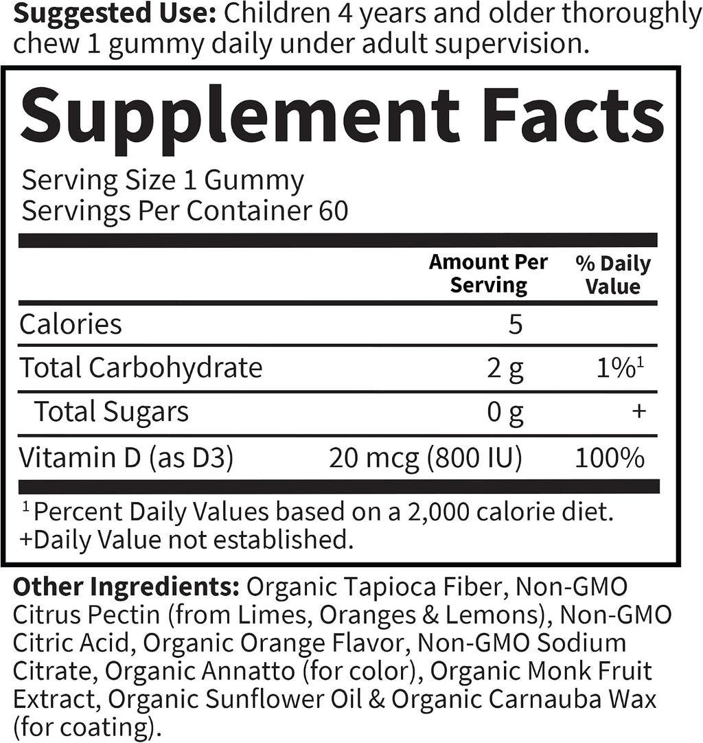 Garden of Life Kids Vitamina D3, Naranja, 20 mcg (800 UI), 60 Gominolas Vegetarianas