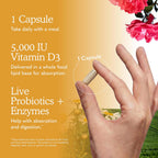 Garden of Life Vitamina D3 5000 UI, Suplemento de Alimentos Integrales con Chlorella, Frutas, Verduras y Probióticos, para Huesos e Inmunidad, 60 Cápsulas Vegetarianas
