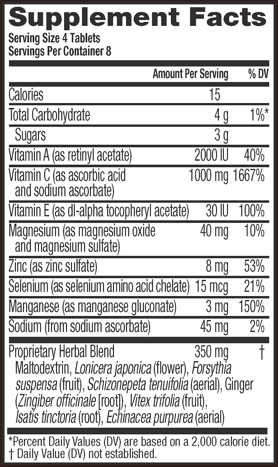 Airborne 1000 mg Vitamina C Comprimidos Masticables con Zinc, 32 Comprimidos, Sabor Cítrico