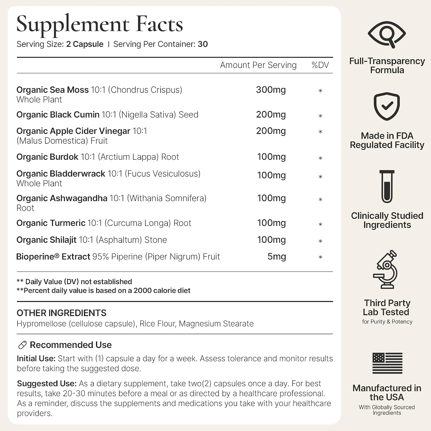 Restore Organic Sea Moss Mineral Complex – Daily Mineral Support with Black Seed Oil, Bladderwrack, Burdock, Ashwagandha, Turmeric, ACV & Shilajit – BioPerine® Enhanced Absorption (60 Capsules)