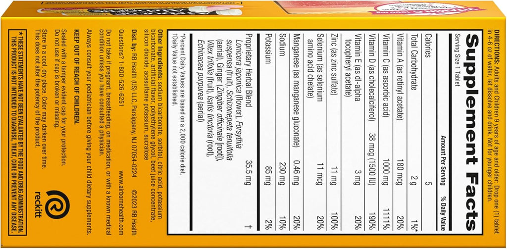 Airborne Very Berry Comprimidos Efervescentes de Vitamina C 1000mg, 36 unidades