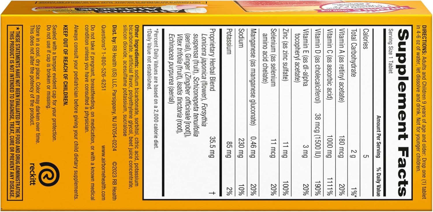 Airborne Very Berry Comprimidos Efervescentes de Vitamina C 1000mg, 36 unidades