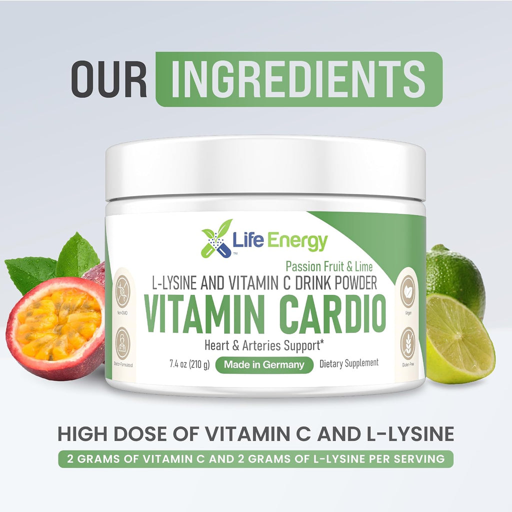 High-Dosed 2000mg Vitamin C & L-Lysine Drink Mix Powder | Sabor Maracuyá y Lima | 210g