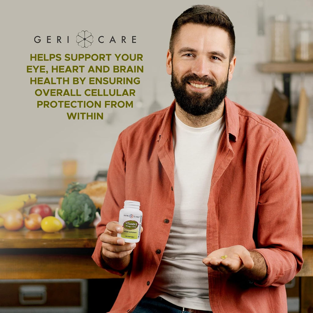 GeriCare High-Potency Vitamin E Capsules – 100 IU for Skin & Immune Support, 45mg | 100 Count | Organic Vitamin E for Women and Men