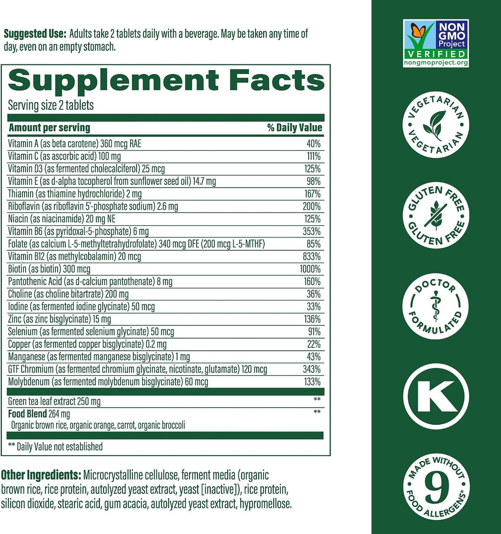 MegaFood Women's 55+ Advanced Multivitamin, with Methylated B12, Methylated Folate, Choline, Vitamin D3, Biotin, 120 Tablets (60 Servings)
