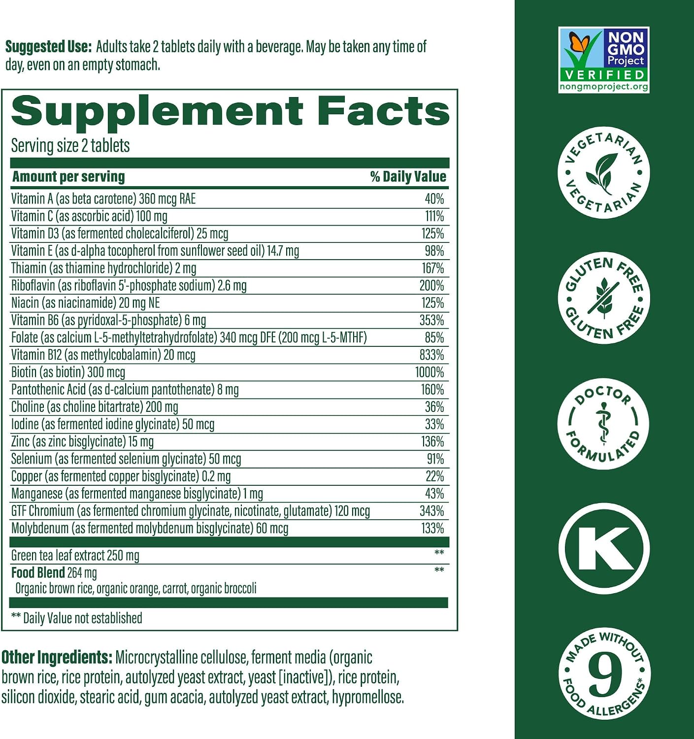 MegaFood Women's 55+ Advanced Multivitamin, with Methylated B12, Methylated Folate, Choline, Vitamin D3, Biotin, 120 Tablets (60 Servings)