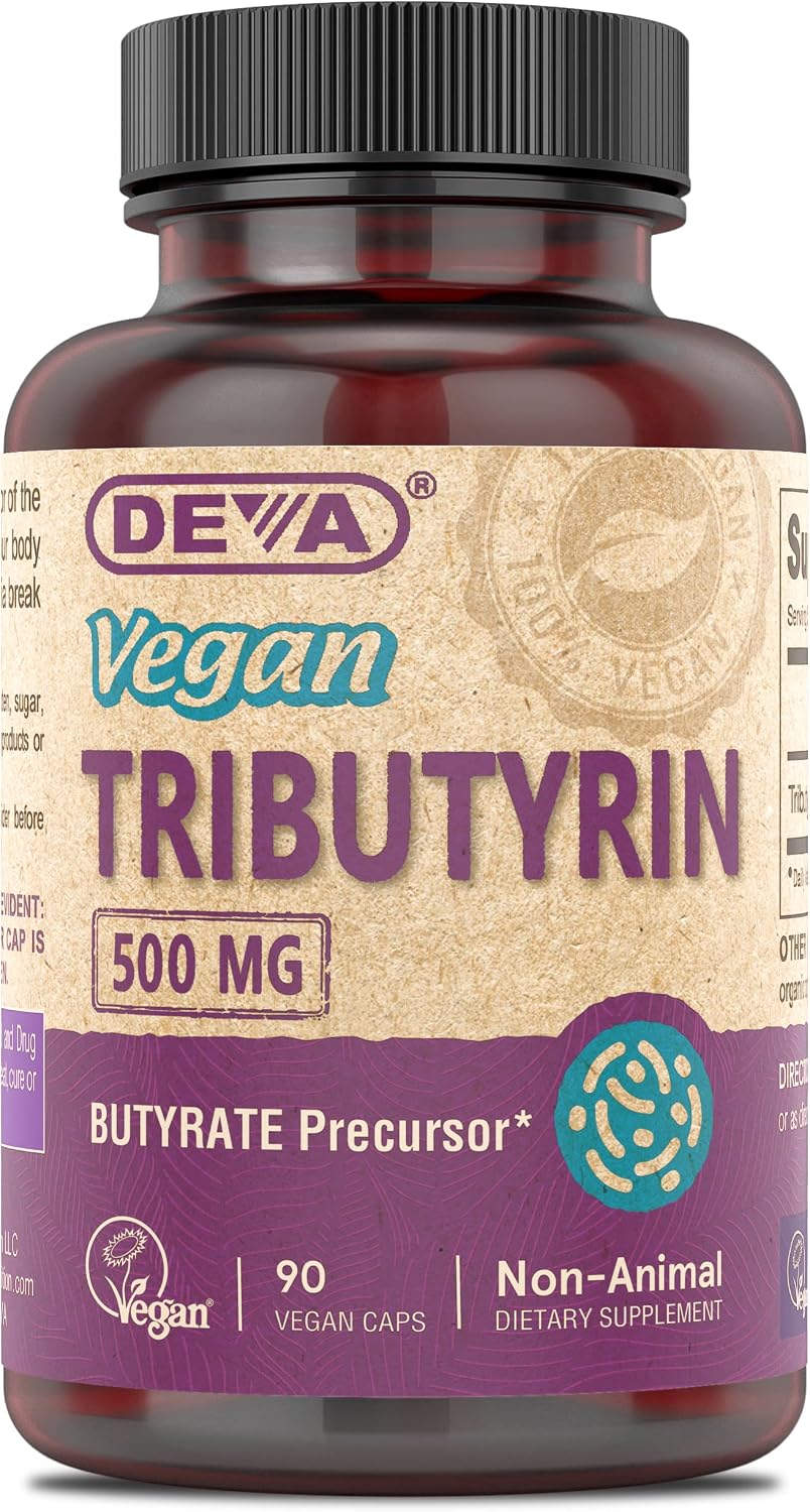 DEVA Vegan Tributirato 500 mg - 90 Cápsulas - Precurso de Butirato para la Salud Intestinal