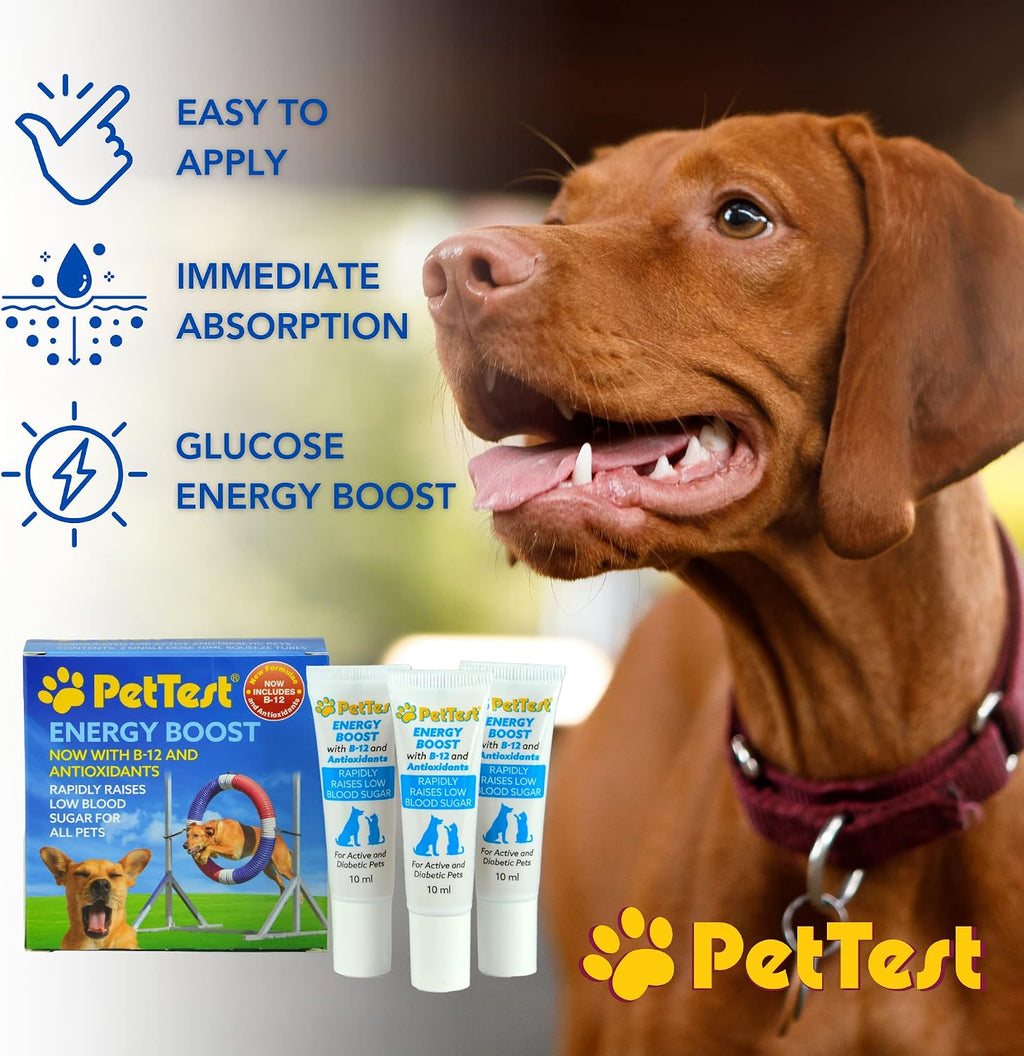 PetTest Energy Boost Glucosa SOS 3x10ml con B12 y Antioxidantes para Perros y Gatos