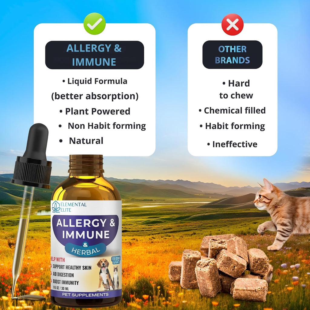 EDUZEBRA Gotas de Alivio para Alergias en Perros y Gatos - Suplemento Natural Antipicor, Apoyo Inmunológico, Fórmula Herbal Suave para Todas las Razas y Edades